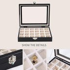 Wudygirl 24 Grid Jewelry Box Velvet Jewelry Organizer with Clear Lid Ring Holder for Drawers Earring Holder Organizer Ring Storage Jewelry Display Case for Women Girls (Beige) - style: Black Beige 24 Grid