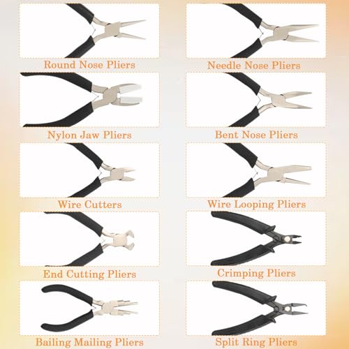 10 Pack Jewelry Pliers Set, Mini Pliers Set, Jewelry Making Include Flat, Jewelry Tools, Needle, Round, Bending Linesman, Applicable to Handicrafts, Earring Making, Repairing