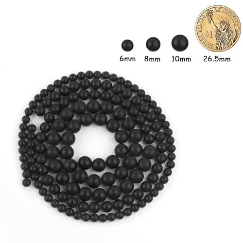 60pcs Natural Matte Black Onyx Gemstone Beads，6mm Frosted Round Loose Stone Beads for Jewelry Making Earring Bracelet Necklace DIY Crafts - color: Black Onyx, size: 6mm