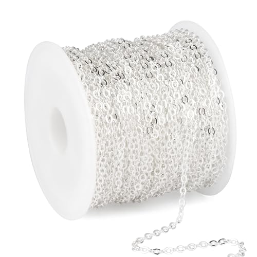33 Feet Silver Cable Chains Roll, 2MM Silver Plated Brass Flat Cable Link Chain Spool Bulk for Jewelry Making DIY Craft - color: 2.0mm silver cable chain