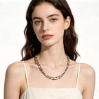 Plumiss Boho Handmade Natural Jasper Stone Beaded Crystal Mixed Strand Short Necklace for Women Girl - color: Crystal