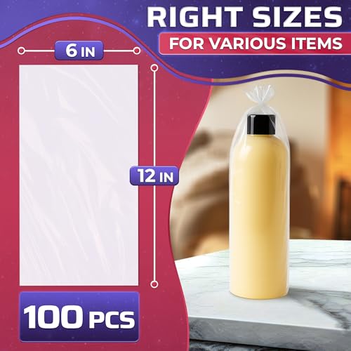 100 Pcs Heat Shrink Wrap Bags 6x12" – Heat Shrink Film Bag Shrinks with Hair Dryer or Hot Air Gun at Medium Temperature – Mother’s Day Packaging for Oil Bottles, Candles, Makeup Brushes, Gift Sets - size: 1 count (Pack of 100)