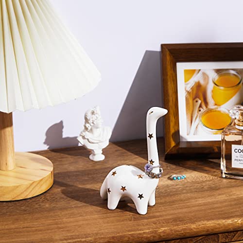 PUDDING CABIN White Dinosaur Ring Holder, Engagement Wedding Ring Stand, Dinosaur Gifts, Cute Preppy Room Decor, Birthday Gifts for Women Her Girls Friends, Bridal Shower Bridesmaid Gifts - style: White Dinosaur