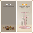 Saydear Elegant Jewelry holder Organizer 2-Tier Display Storage Stand for Earrings Necklaces with Ring Tray Spacious and Durable, Easy to Assemble Pink - color: Pink