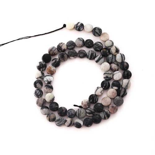 6mm Faceted Natural Black Network Stone Beads Coin Disc Gemstone Spacer Beads for Jewelry Making DIY Bracelet Necklace - color: Black Network