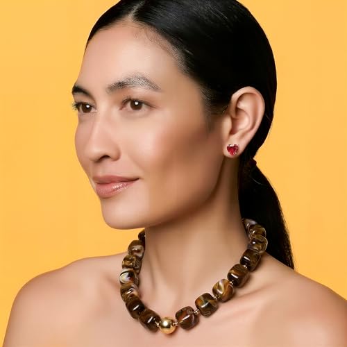 Chunky Necklaces for Women, Trendy Colorful Square Acrylic Resin Beads Statement Choker Necklace, Lightweight Boho Summer Beach Vacation Jewelry - color: Tiger's Eye color