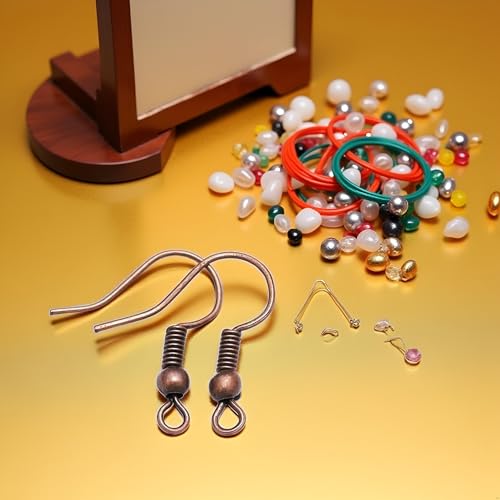 100 Pieces Red Copper Earring Hooks, 20 x 17mm, Hypoallergenic Fish Hook Style with Ball and Coil, DIY Jewelry Making Supplies, Earring Backs and Findings