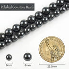 Stone Beads, 45pcs Black Hematite, 8mm Round Loose Beads for Jewelry Making, Bracelets, with Bag, String & Card - color: Black Hematite, size: 8mm