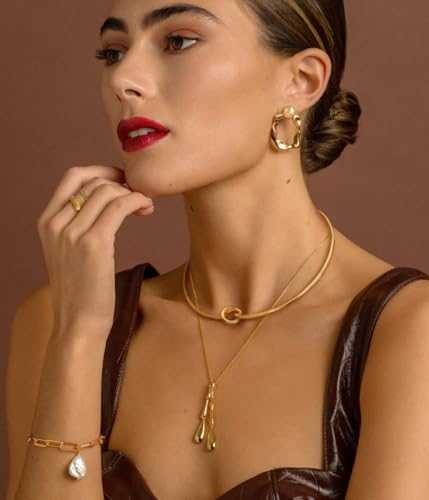 Aobei Pearl 18K Gold Plated Cuff Choker Necklace for Women Chunky Wire Chain Collar Jewelry - style: Love Knot