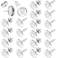 Hicarer 200 Pieces Stud Earring Kit, Including 50 Pieces 12 mm Stainless Steel Blank Stud 50 Rubber Back, 50 Pieces 12 mm Clear Glass Cabochons 50 Stainless Steel Earring Back for DIY Making (Silver) - color: Silver