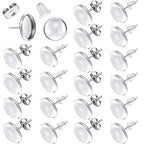 Hicarer 200 Pieces Stud Earring Kit, Including 50 Pieces 12 mm Stainless Steel Blank Stud 50 Rubber Back, 50 Pieces 12 mm Clear Glass Cabochons 50 Stainless Steel Earring Back for DIY Making (Silver) - color: Silver