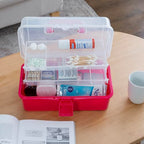 MyGift 13-Inch Dark Pink Plastic Craft Organizer and Storage Box – Clear Carrying Case with Latching Lid & 2 Expandable Trays for Sewing, Tools, First Aid, and Art Supplies - color: Fuscia