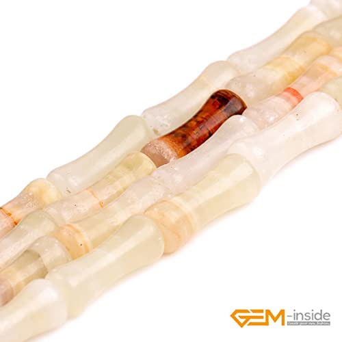 GEM-Inside 30Pcs 5x12mm Natural Yellow Afghanistan Nephrite Jade Stone Plant Bamboo Knot Bone Charms Beads for Jewelry Making Power Energy Chakra Stone Beads - color: Yellow Afghanistan Nephrite Jade