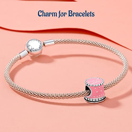 Mothers Day Birthday Number Love Family Friendship Graduation Auntie Grandma Dad Mom Charms for Pandora Bracelets Necklaces, Gifts Women, for Anniversary Valentines Christmas - style: Pink Cake Bead Charm