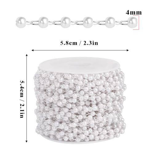 33 Feet Silver Pearl Beads Chains Roll, 4mm Faux Pearls Beaded Silver Plated Brass Cable Link Chain Spool Bulk for Jewelry Making DIY Craft - color: 4.0MM Silver Color
