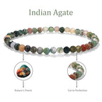 Natural Faceted Crystal Bracelet for Women,4mm Gemstone Round Beads Bracelets Adjustable Stretchy Healing Crystal Beads Bracelets Dainty Jewelry Gift - color: Indian Agate