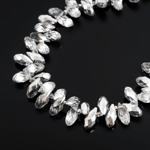200pcs Czech 12mm Faceted Teardrop Briolette Crystal Glass Loose Beads Pendant Drop Spacer Bulk Silver Shade for DIY Jewelry Making CCT2-32 - color: Silver shade, size: 12x6mm - 200pcs