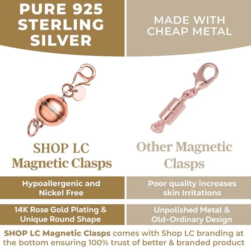 Magnetic Necklace Clasps and Closures - 925 Sterling Silver Magnetic Bracelet Clasps and Closures Set of 3 - Yellow Gold/Rose Gold/Silver Gifts - color: Multi Color