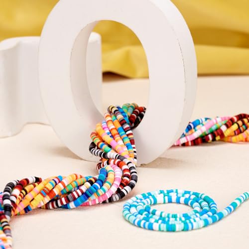 Elecrelive 15 Colors Clay Bead Strands 3mm Polymer Vinyl Heishi Beads Friendship Bracelet Kit Chip Disk Flat Round Spacers for Chocker Necklace Earring DIY Crafts - color: 15 Colors