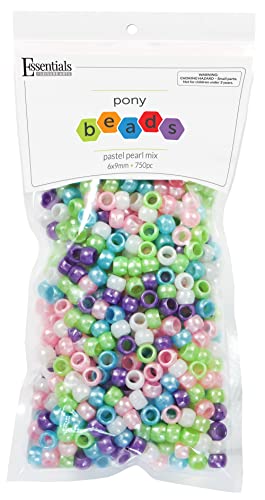 Essentials by Leisure Arts Pony Beads, 6x9mm, Pastel Pearl Mix, 750pc – Bracelet Making Kit for Jewelry and Kandi Crafts – Bulk Craft Beads for Friendship Bracelets and DIY Projects