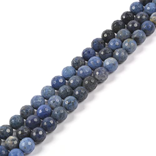 Natural Blue Dumortierite 8mm Gemstone Faceted Round Loose Strand Beads for DIY Necklace Bracelet Jewelry Making 15 Inch - color: Blue Dumortierite