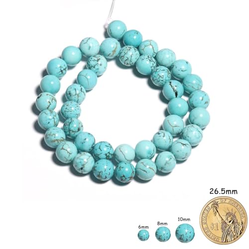 Yochus 60pcs Blue Turquoises Beads，6mm Healing Power Natural Stone Round Loose Beads for Jewelry Making Earring Necklace DIY Crafts - color: Blue Turquoise, size: 6mm 60beads