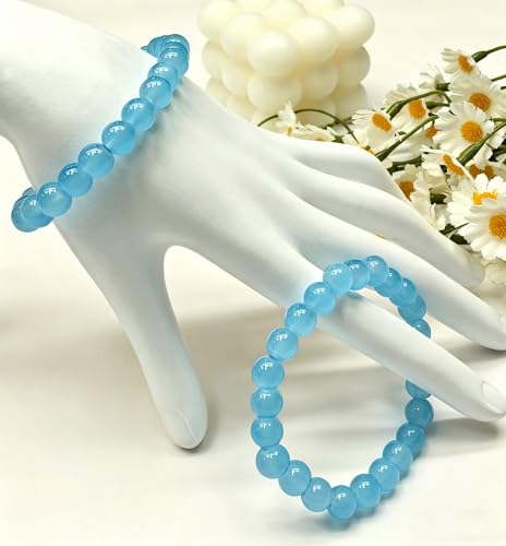 200PCS Glass Beads 8mm Glass Beads for Bracelets Necklaces Jewelry Making DIY Crafts (Light Sky Blue) - color: 3Light Sky Blue