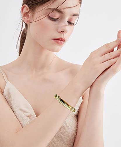 LALAPPLE Gold Plated Beaded Acrylic Bamboo Tube Bangle Bracelets for Women, Colorful Chunky Curved Tube With Gold Plated Pieces Beads Stretch Bracelet Friendship Summer Beach Jewelry - color: N-gold