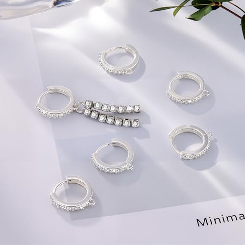 6Pcs Zirconia Hoops for Earrings Making, 925 Sterling Silver Ear Hooks Round Small Zirconia Huggie Hoop with Loop, Silver Leverback Hoops Dangle Earring Making Gold Jewelry Findings Supplies Set - color: 6PCS_SilverB