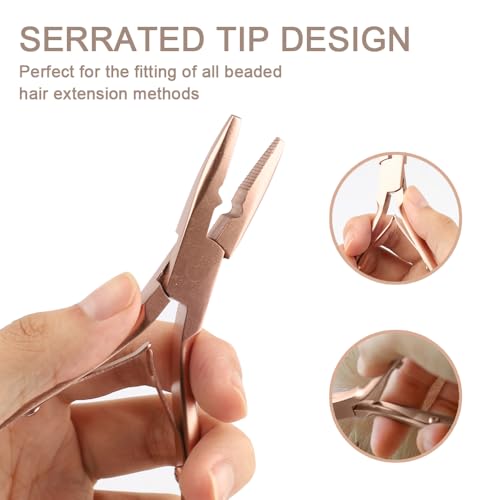Hair Extension Tool Kit Microlink Pliers with Anti-slip Handle Hair Extension Beading Tool Hair Needle Pulling Hook Hair Styling Bead Closer and Remover Pliers - color: 2 Rose Gold