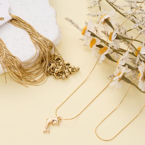Crisjanggo 10 Pack 20 Inches Gold Adjustable Thin Necklace Chain Bulk for Jewelry Making Gold Plated Stainless Steel Chains with Lobster Clasps for Women - color: Gold Circle