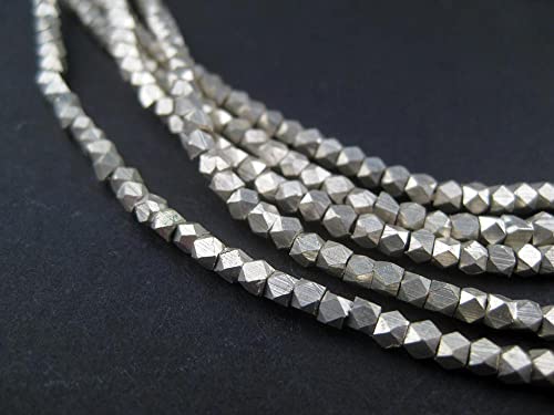 The Bead Chest Cornerless Cube Beads - Full Strand of Faceted Ethnic Metal Spacers (2mm, Silver) - color: Silver, size: 2mm