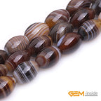 GEM-Inside Stripe Botswana Agate Gemstone Loose Beads Natural 10x14mm Bronw Olivary Crystal Energy Stone Power for Jewelry Making 15" - size: Brown-10X14mm
