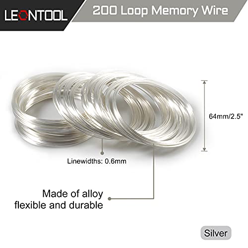 5.5 Inch Memory Wire Cutter Kit for Jewelry Making - Silver Memory Wire Loops - 200 Pieces - 12 AWG Stainless Steel - Part Number 5GD889 - color: Silver