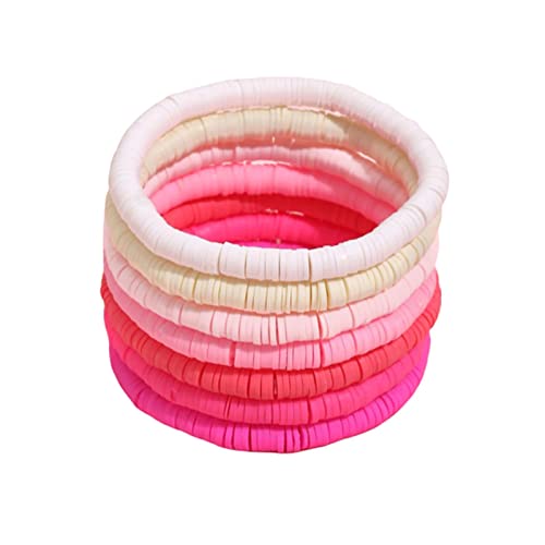 KIFEDSLJ Surfer Clay Bead Bracelets Elastic Colorful Polymer Beaded Stackable Stretch Bracelet Bohemia Aesthetic Summer Beach Jewelry for Women - color: pink