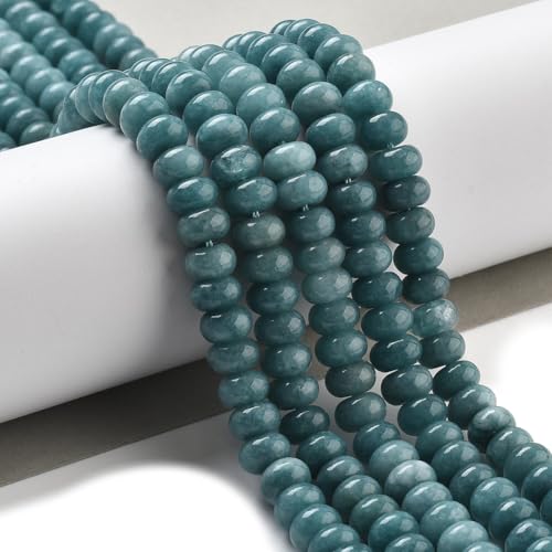 1 Box 148PCS 5x8MM Natural White Jade Beads Strands with Hole Dark Turquoise Abacus Stone Disk Rondelle Gemstone Dyed Flat Loose Spacer Bead for Jewelry Making Bracelets Necklace Diy Crafts - color: Dark Green, size: 148pcs