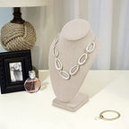 MOOCA 2 Pcs Linen Covered Wood Jewelry Display Necklace Chain Jewelry Bust Display Holder Stand, Necklaces Mannequin, 6 3/8 W x 4 1/4 D x 10 H in, Tan Linen - color: 6) Tan Linen, 2 pieces
