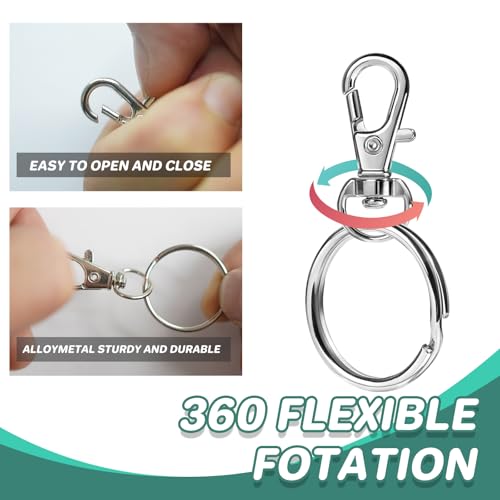 68PCS Swivel Snap Hooks with Key Rings, Metal Lobster Claw Clasp, 34PCS Keychains Clips Hooks and 34PCS Key Chain Rings, Silver - color: silver