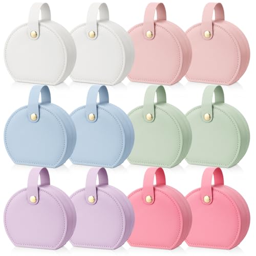 Weysat 12 Pack Travel Jewelry Case Bridesmaid Gifts Box Bulk Small Leather Earring Organizer for Women Proposal Return Gift (White,Pink,Green,Blue,Purple,Dark Pink) - color: White, Pink, Green, Blue, Purple, Dark Pink