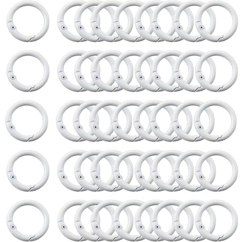 Carabiner Clip 48Pcs White Metal Key Ring Clip Circle Keychain Rings Bulk Spring O Ring Round Cute Carabiner Spring Snap Hook Key Chain Clips for DIY Keychain Bag Charm Handbag Purse Dog - color: White