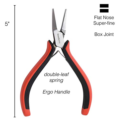 The Beadsmith Flat Nose Pliers, 5 inches (127mm) with Polished Steel Head, Ergonomic Comfort Grip Handle with Double-Leaf Spring