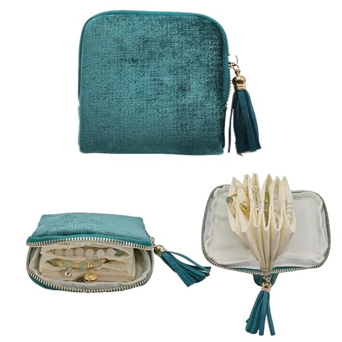 Small Travel Jewelry Case - Jewelry Travel Organizer Bag with Tassel Zipper for Bracelets, Necklaces, Bangles, Jewelry Organizer Storage Bag Gift for Women Girls - LJB001-Blue - color: Blue