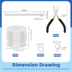 Glarks 102Pcs 30 Feet Jewelry Chains Set Silver Cable Link Chains Link Rolls Bulk Twisted Links Chain Necklace Jewelry Making Chains with Lobster Clasps and Jump Rings for Necklace Jewelry Making - color: Silver