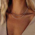 Freekiss Women's Layered Necklace Set - 3 Piece Dainty Gold Jewelry for Everyday Stacking | 14K Gold Plated Snake Chain, Rope Chain, Cuban Chain | Adjustable Length 14-18.5 Inch | Gift Ready - color: Silver, style: Layer Beaded Choker+1.5mm snake