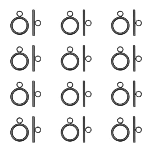UNICRAFTALE 12 Sets Stainless Steel Toggle Clasps - Round IQ T-bar Closure for Necklace, Bracelet - Black Jewelry Connectors End Clasps for DIY Jewelry Making - color: Black, size: 19mm
