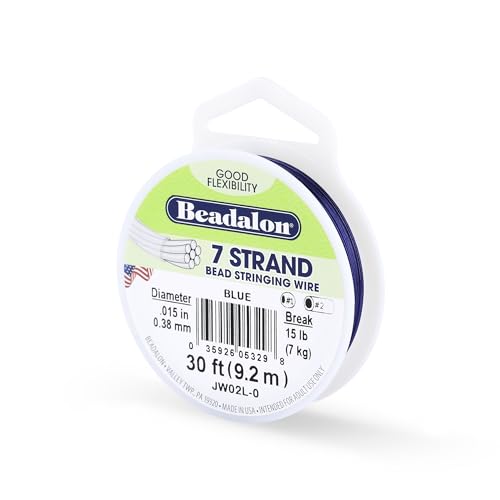 Beadalon 7 Strand Stainless Steel Bead Stringing Wire, 0.015 in / 0.38 mm, Blue, 30 ft / 9.2 m - color: Blue, style: .015 in / 0.38 mm , 30 ft / 9.2 m