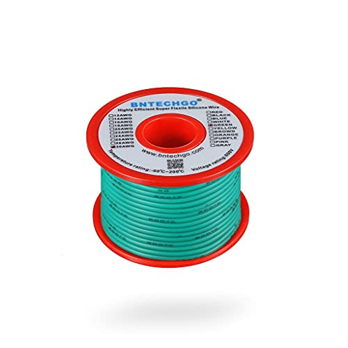 BNTECHGO 30 Gauge Silicone Wire Spool 50 ft Green Flexible 30 AWG Stranded Tinned Copper Wire - size: 30 gauge silicone wire 50ft, style: Green