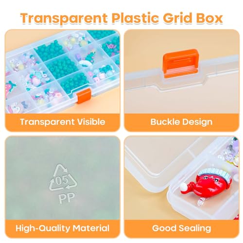 Moon Magpie 8PACK Extra Thick Bead Organizers, 15 Grid Mini Clear Plastic Storage Box Craft Containers for Nail jewelry rhinestones DIY Supply Case - size: 8P-FixedGrid