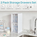 Vtopmart 2 Pack Stackable Storage Drawers, Plastic Organizers Bins for Baby Bottles, Skincare, Beauty Supplies, Ideal for Vanity, Bathroom, Kitchen Countertop, Cabinet Orga - style: 2pack High White