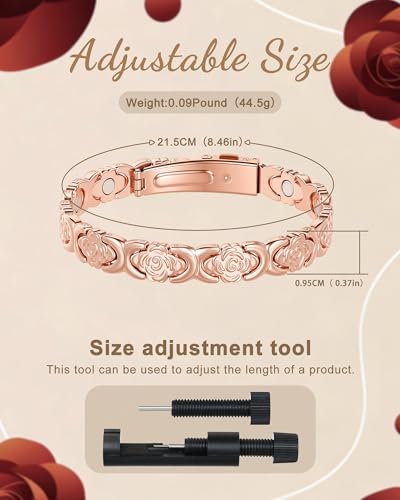Magnetic Bracelets for Women, 99.99% Pure Copper Bracelet, 3800 Gauss, Adjustable Sizing, Women's Bracelets With Built-in Magnets, Gift Packaging, Fashion Jewelry Gift. - color: Rose